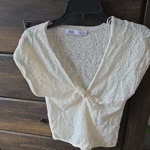 Zara Cream Textured Women's Blouse Large